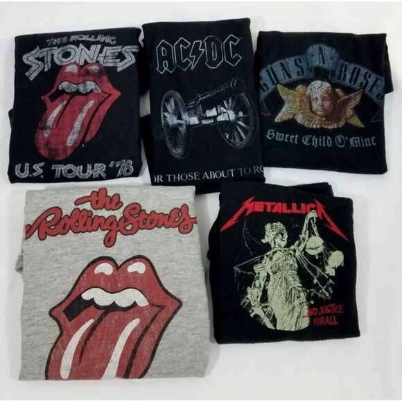 Set Of 5 Infant Band T-Shirts 18mos Rolling Stones AC/DC Guns N Roses Metallica - Picture 1 of 14